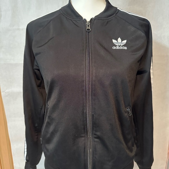Adidas Black and White Varsity Jacket Sporty Style - Picture 1 of 9